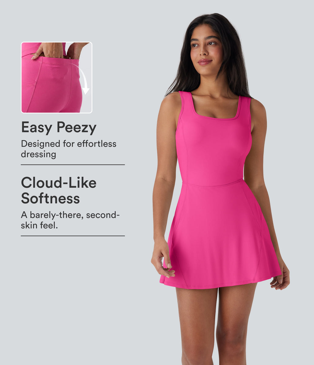 Airy U Neck 2-in-1 Pocket Mini Cool Touch Dance Active Dress-Easy Peezy