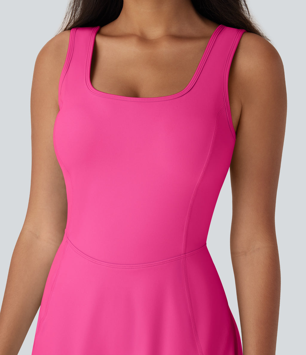 Airy U Neck 2-in-1 Pocket Mini Cool Touch Dance Active Dress-Easy Peezy