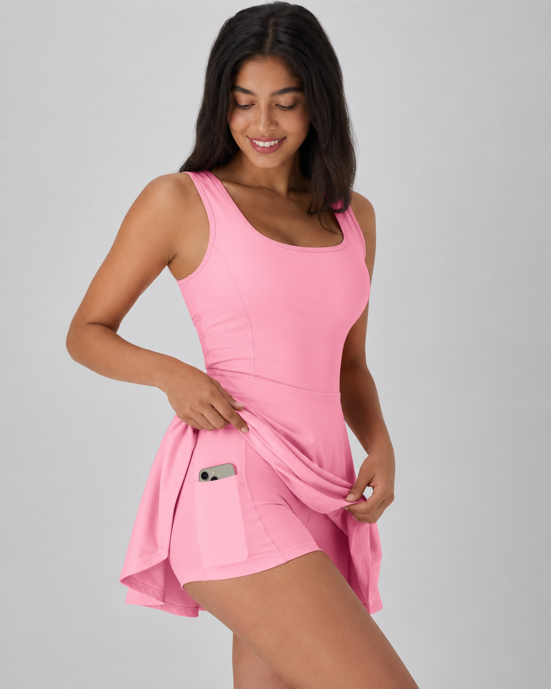 Airy U Neck 2-in-1 Pocket Mini Cool Touch Dance Active Dress-Easy Peezy