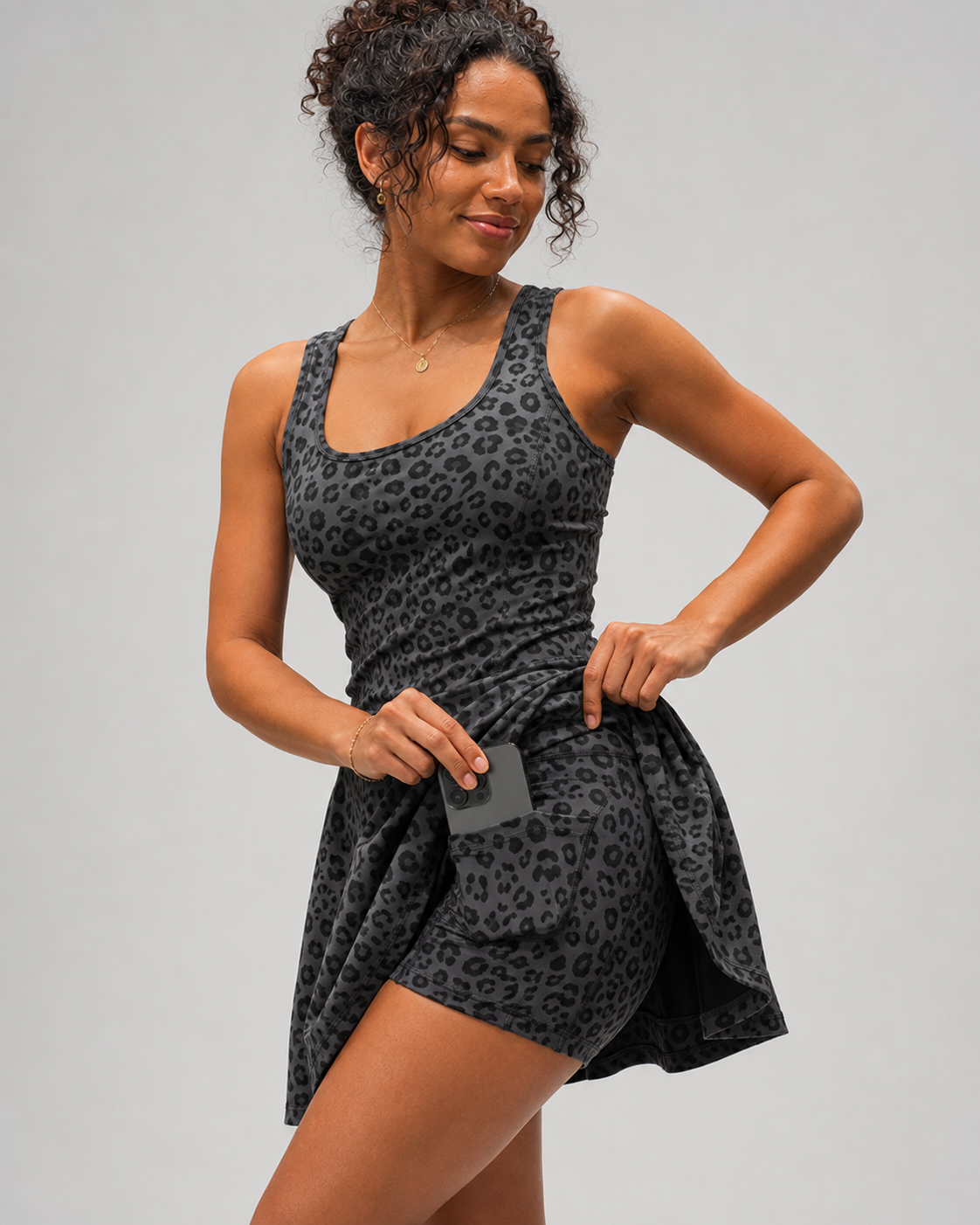 Airy U Neck 2-in-1 Pocket Mini Cool Touch Dance Active Dress-Easy Peezy