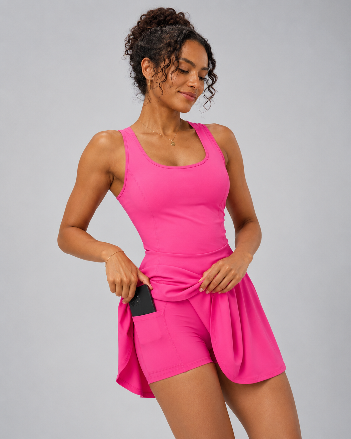 Airy U Neck 2-in-1 Pocket Mini Cool Touch Dance Active Dress-Easy Peezy