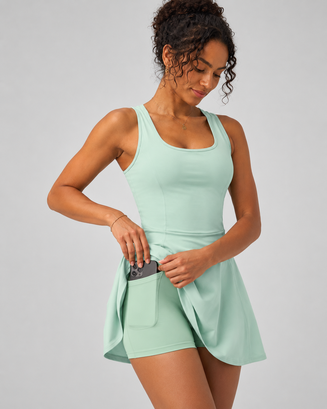 Airy U Neck 2-in-1 Pocket Mini Cool Touch Dance Active Dress-Easy Peezy