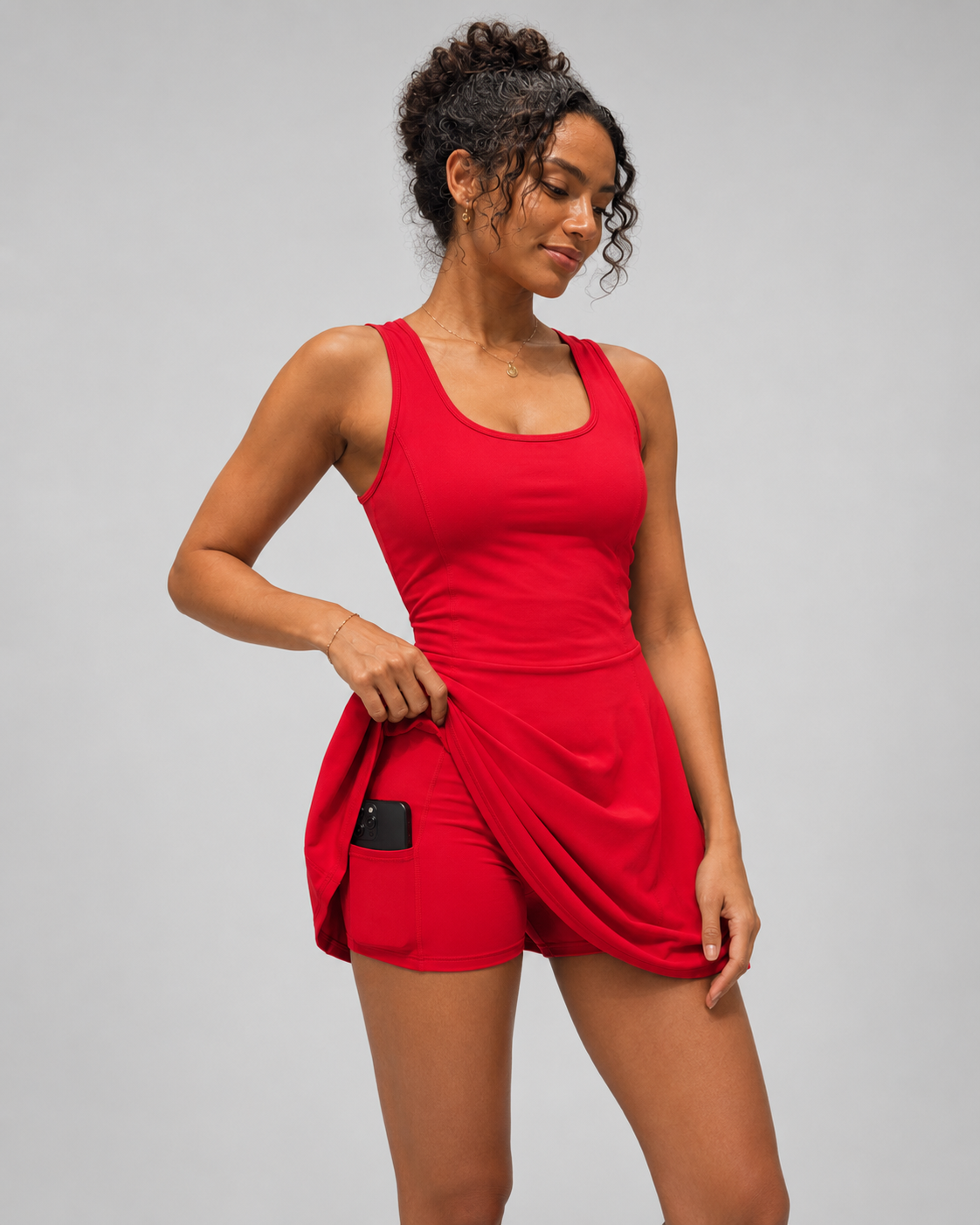 Airy U Neck 2-in-1 Pocket Mini Cool Touch Dance Active Dress-Easy Peezy