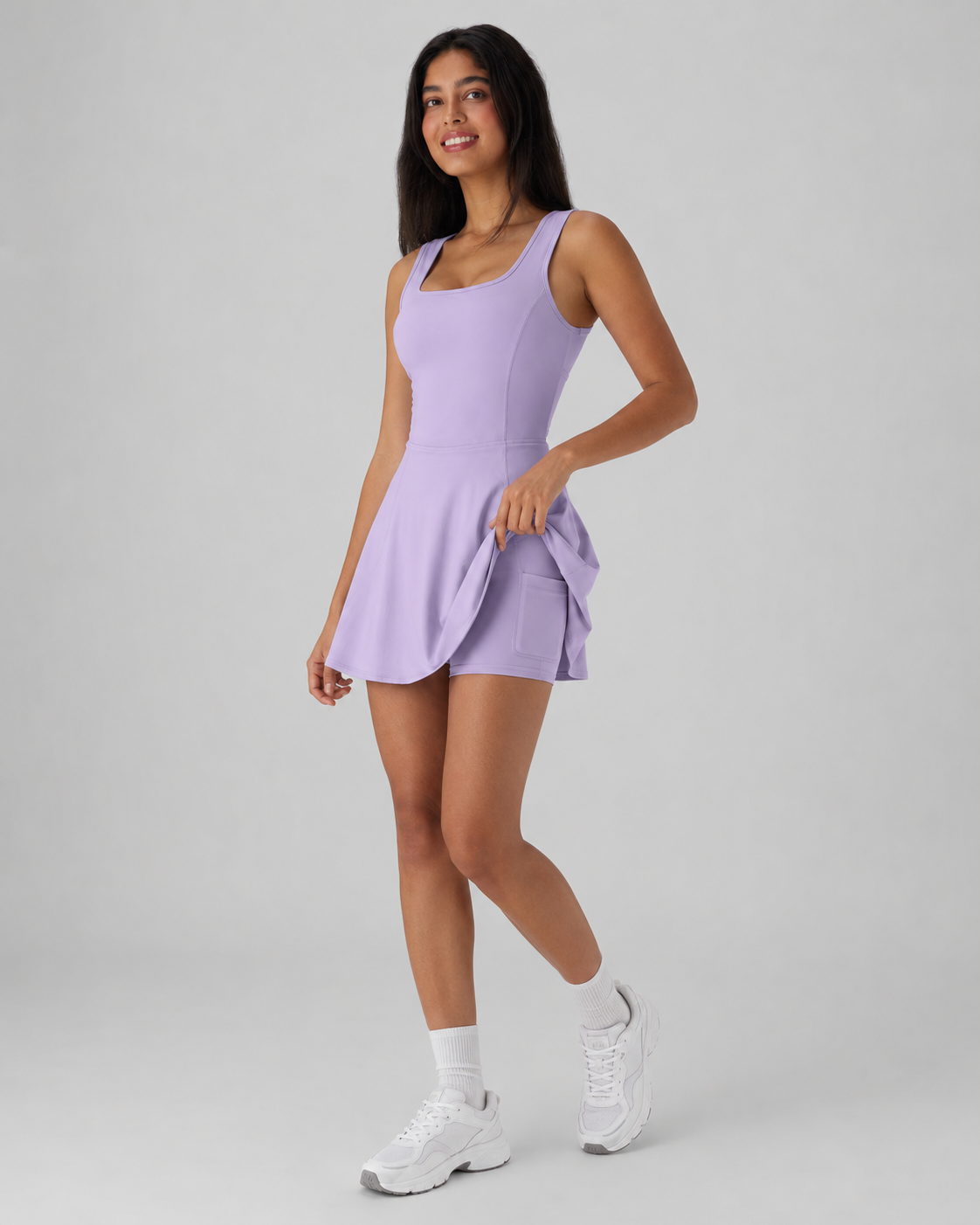 Airy U Neck 2-in-1 Pocket Mini Cool Touch Dance Active Dress-Easy Peezy