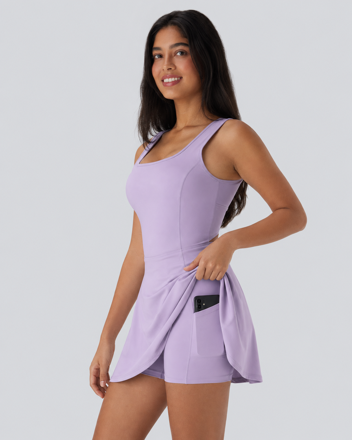 Airy U Neck 2-in-1 Pocket Mini Cool Touch Dance Active Dress-Easy Peezy