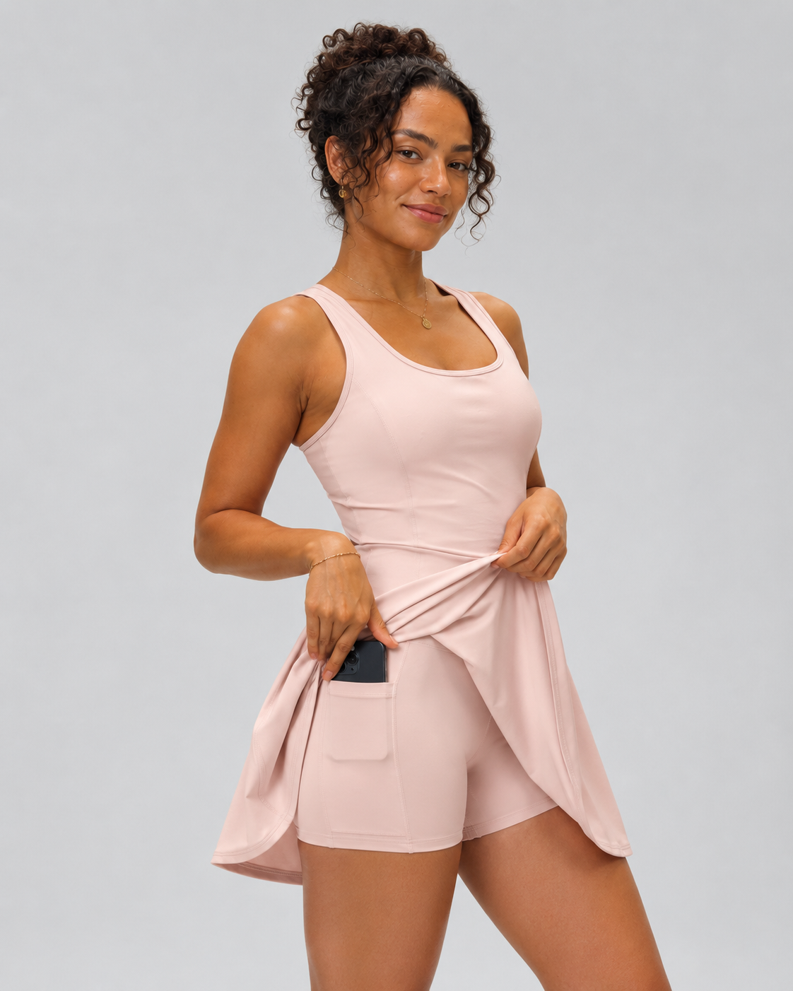Airy U Neck 2-in-1 Pocket Mini Cool Touch Dance Active Dress-Easy Peezy